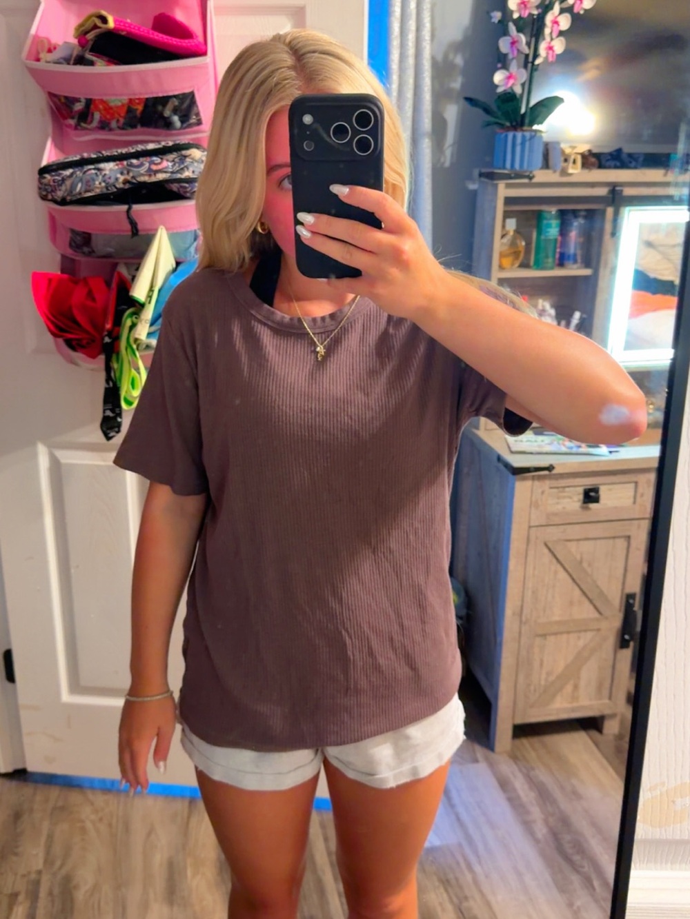 a new day Short-Sleeve Ribbed Tee in Mauve Brown